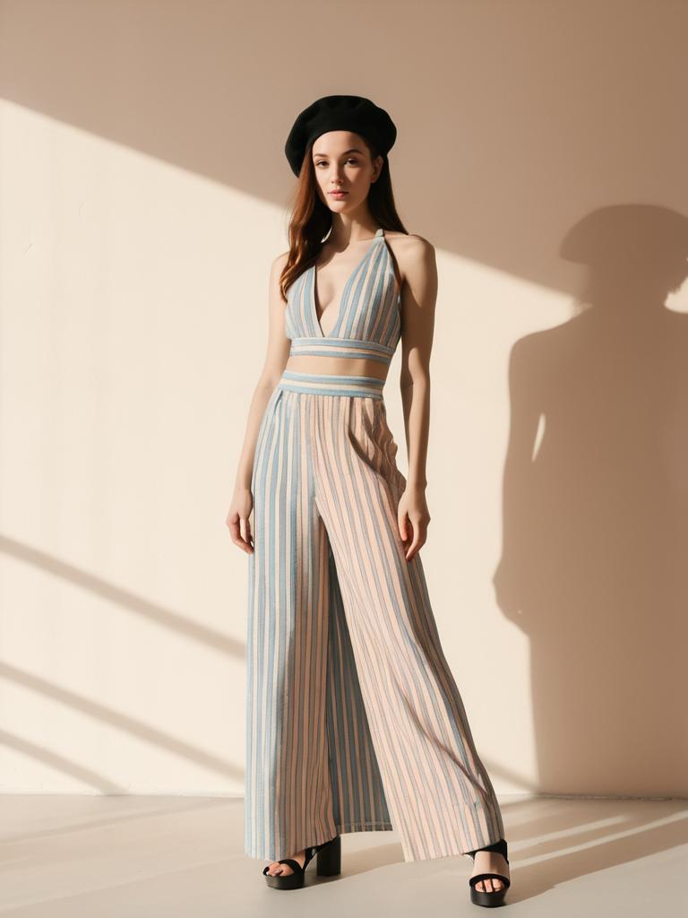 Bohemian Chic Sleeveless Halter Neck Vertical Stripe Gown for Women