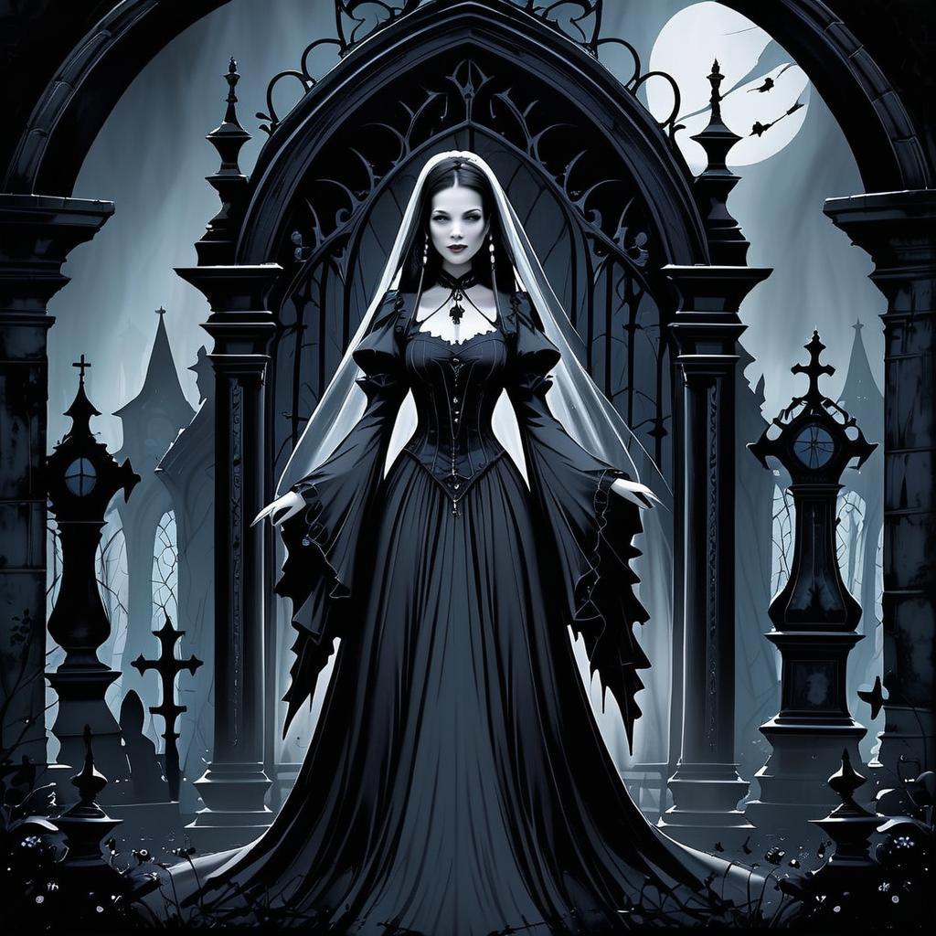 Gothic Woman in Moonlit Cemetery Gothic Woman in Moonlit Cemetery