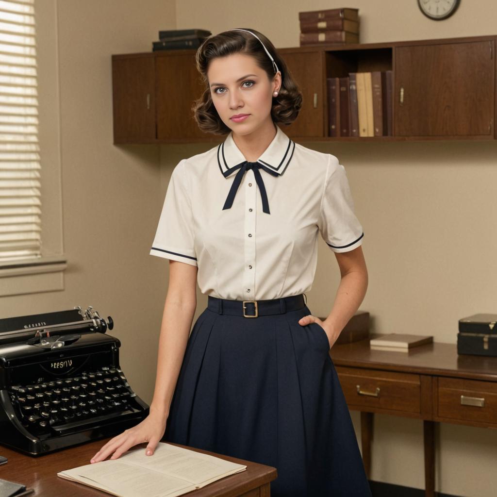 Vintage Woman Portrait in Office with Typewriter