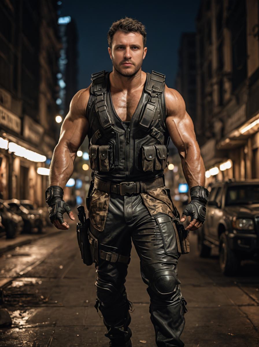 Muscular Man in Tactical Costume - Urban Action Hero