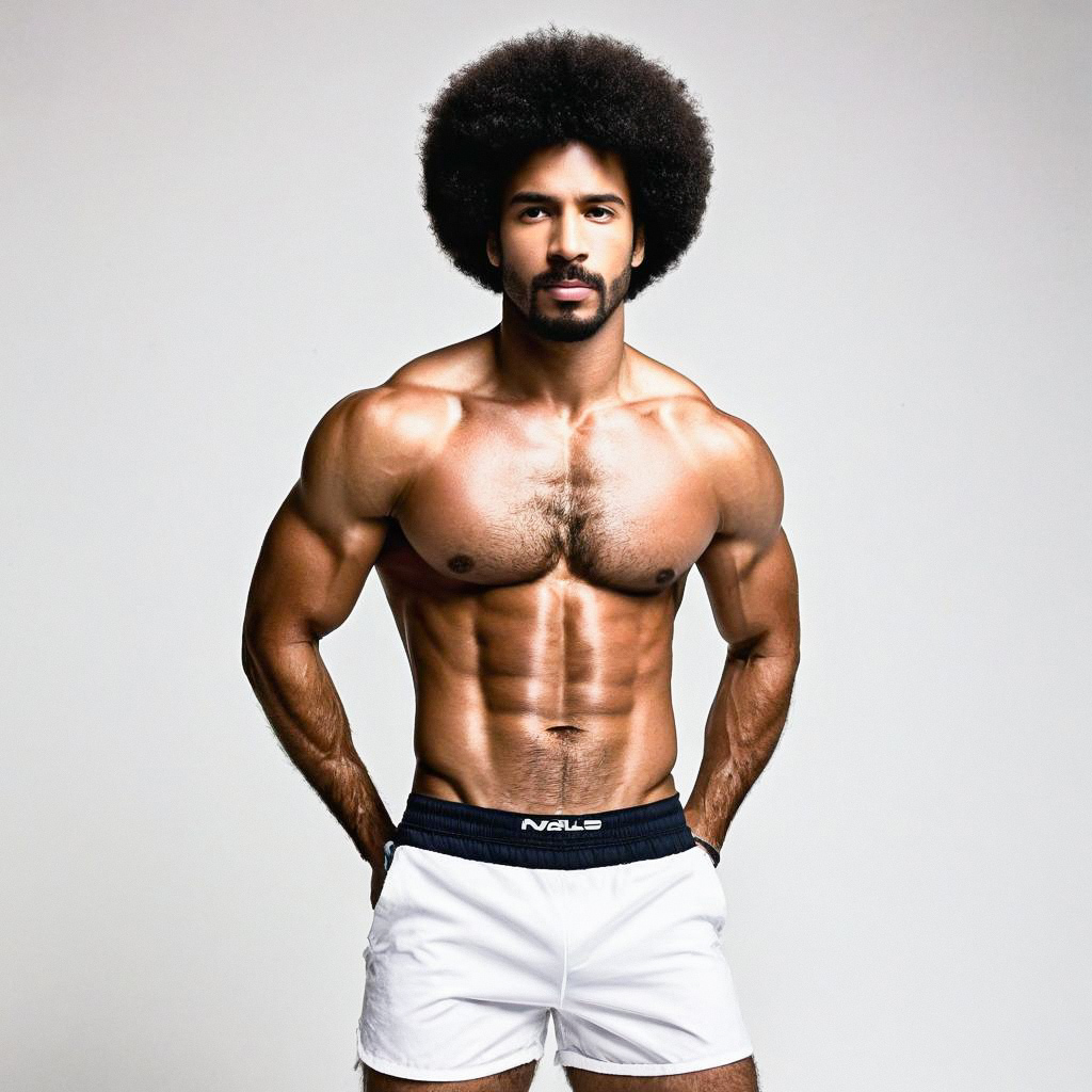 Muscular Man with Afro in Athletic Pose
