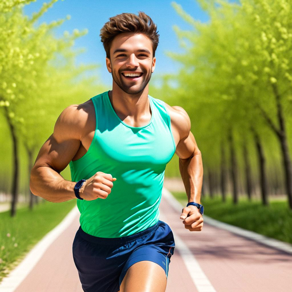 Fit Young Man Running on Tree-Lined Path