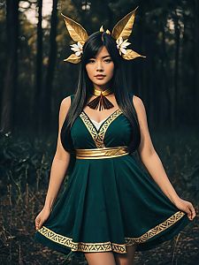 Sexy Cosplay Woman Wearing Mabui Costume in Forest