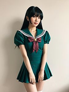 Cosplay Woman Dressed as Setsuna Meioh Sailor Pluto Character