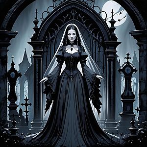 Gothic Woman in Moonlit Cemetery
