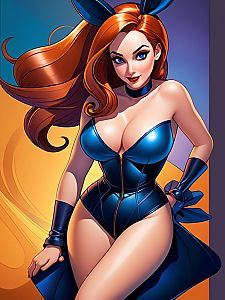 Digital Pin-Up Art of Woman in Blue Bunny Costume