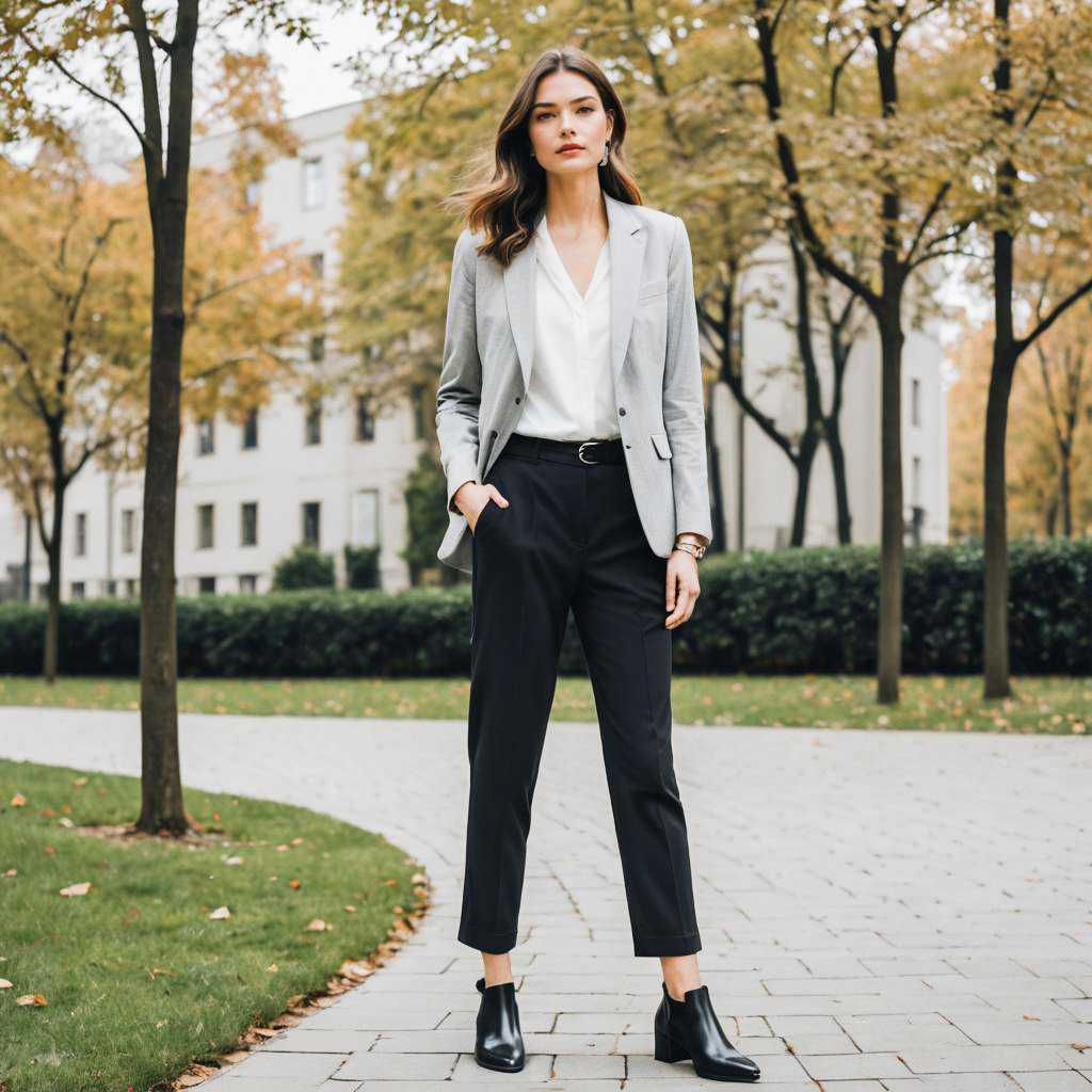 Confident Young Woman in Autumn Park