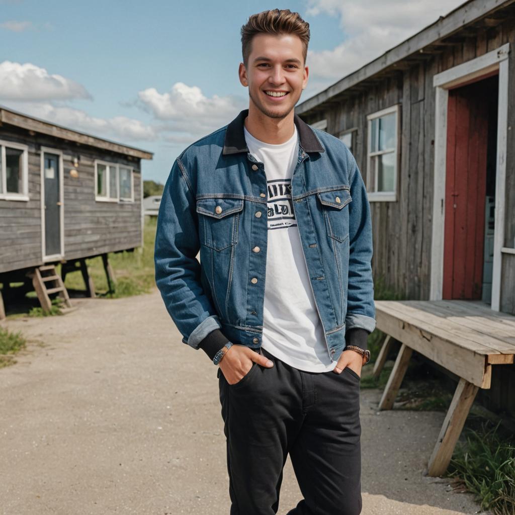 Confident Man in Denim Jacket Outdoors