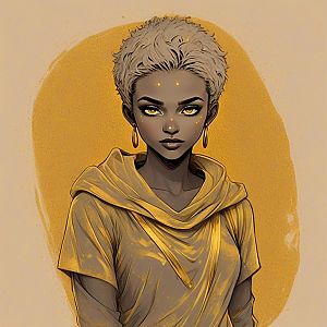 Young Woman with Golden Eyes and Accessories