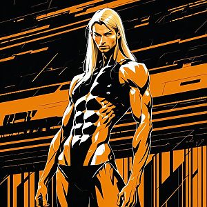 Muscular Man with Blonde Hair in Futuristic Art