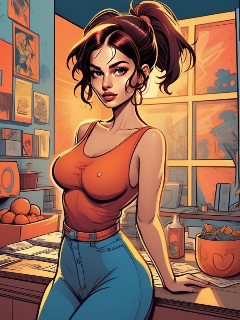 Confident Woman in Stylish Attire - Vibrant Illustration Confident Woman in Stylish Attire - Vibrant Illustration