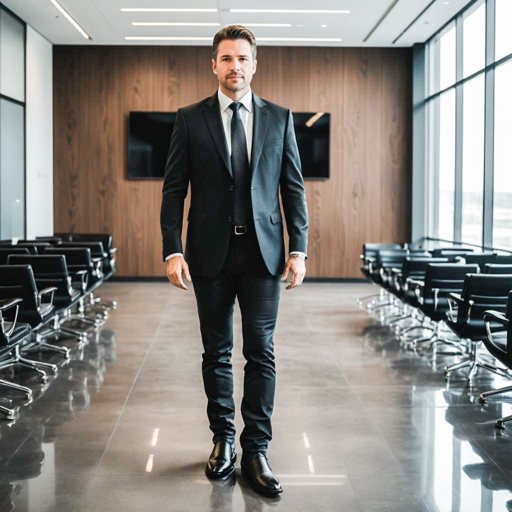 Confident Man in Tailored Suit in Modern Office