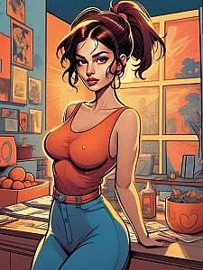 Confident Woman in Stylish Attire - Vibrant Illustration