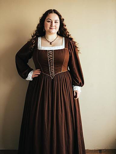 Plus Size Woman in Brown Renaissance Dress Posing