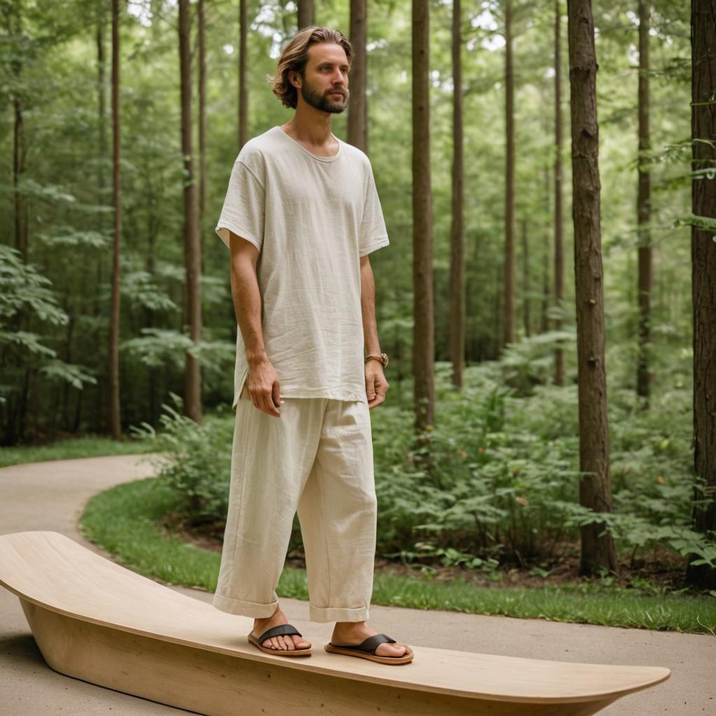 Confident Man in White Outfit in Serene Forest