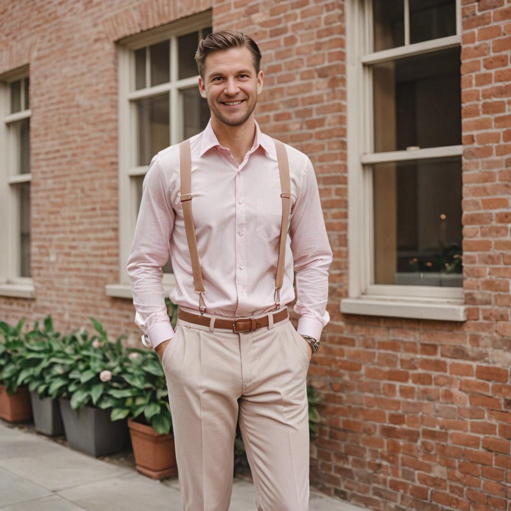 Confidently Dressed Man Against Brick Wall