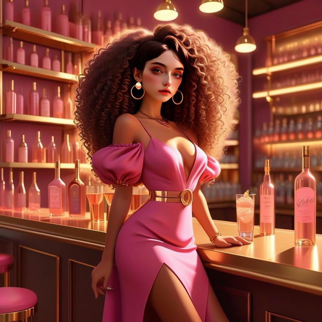 Stylish Woman in Pink Dress at Elegant Bar Stylish Woman in Pink Dress at Elegant Bar