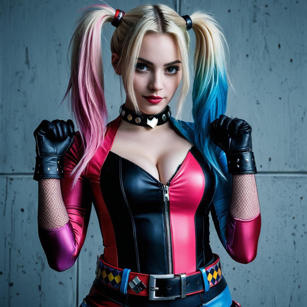 Confident Woman in Vibrant Costume with Colorful Hair