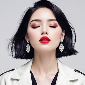 Elegant Woman with Bold Makeup and Earrings