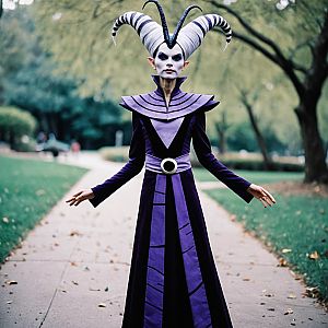 Fantasy-inspired man in dramatic costume outdoors