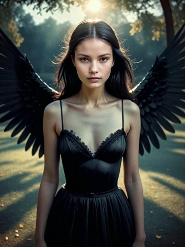 Woman with Black Wings - Mystical and Ethereal