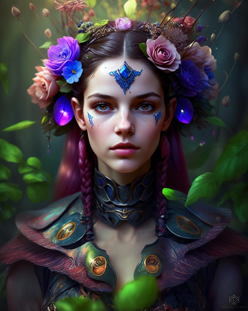 Mystical Woman in Floral Armor