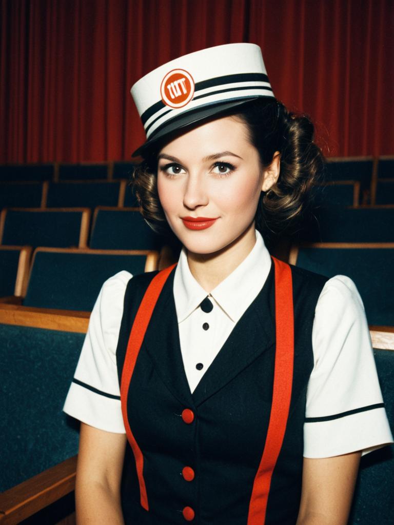 Vintage Cinema Usherette Costume Woman in Theater