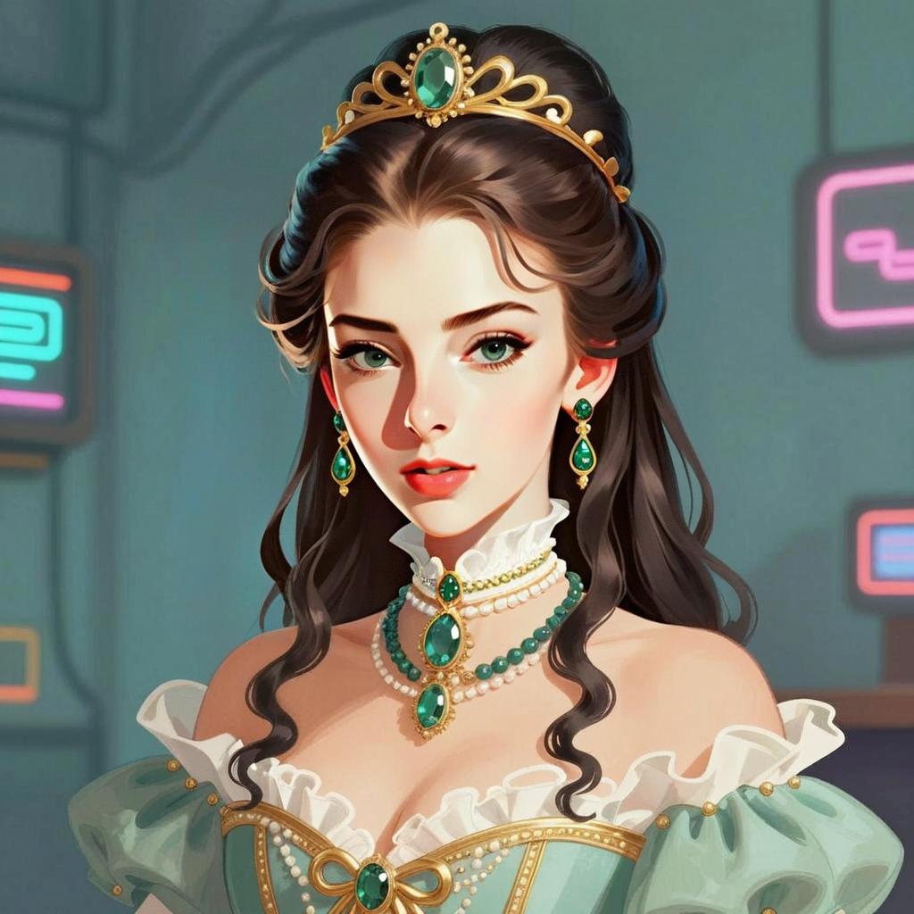 Regal Princess Portrait in Emerald Jewelry Digital Art