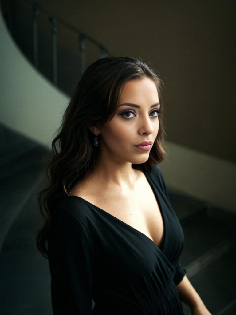 Confident Woman in Elegant Black Dress