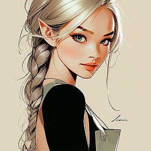 Digital Illustration of a Fantasy Woman with Braided Hair and Elven Ears