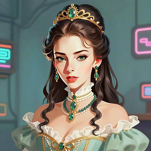 Regal Princess Portrait in Emerald Jewelry Digital Art