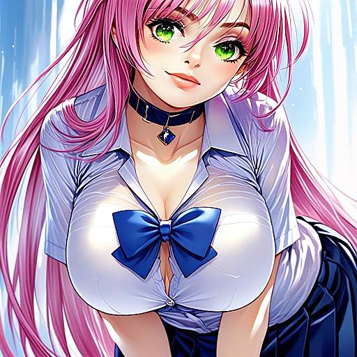 Akashiya Moka Anime Girl with Pink Hair and Green Eyes Digital Illustration