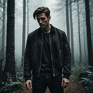 Thoughtful Young Man in Misty Forest
