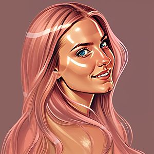 Smiling Woman with Pink Hair and Blue Eyes