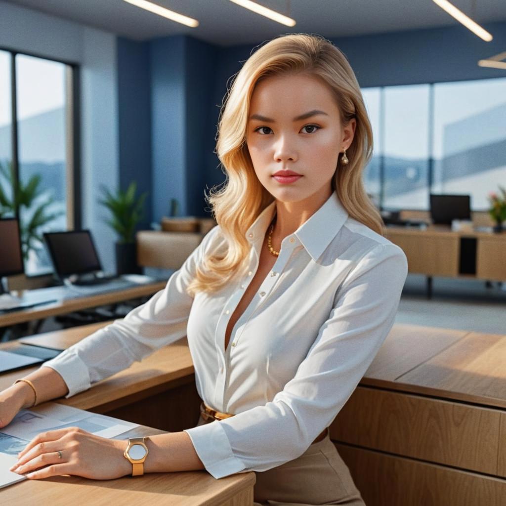 Sophisticated Woman at Modern Office Desk