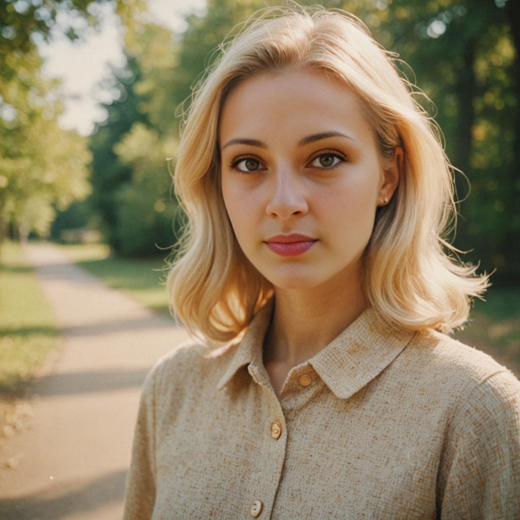 Serene Portrait of a Petite Blonde Woman on Film