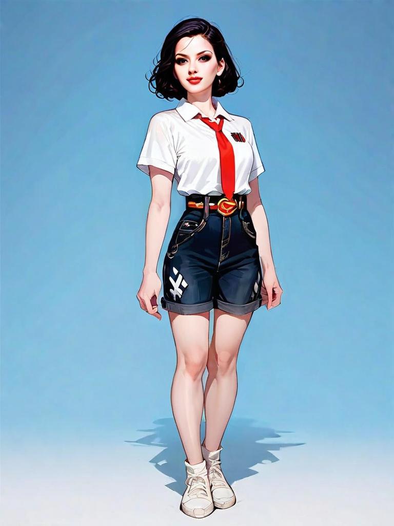 Stylish Young Woman in Casual Outfit - Semi-Realistic Comic Art Full Body