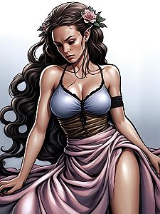 Stylized Woman with Roses and Corset