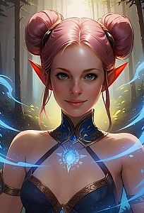 Fantasy Elven Woman with Pink Hair and Magical Pendant Digital Art