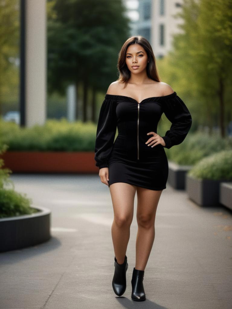 Stylish Woman in Chic Off-the-Shoulder Dress