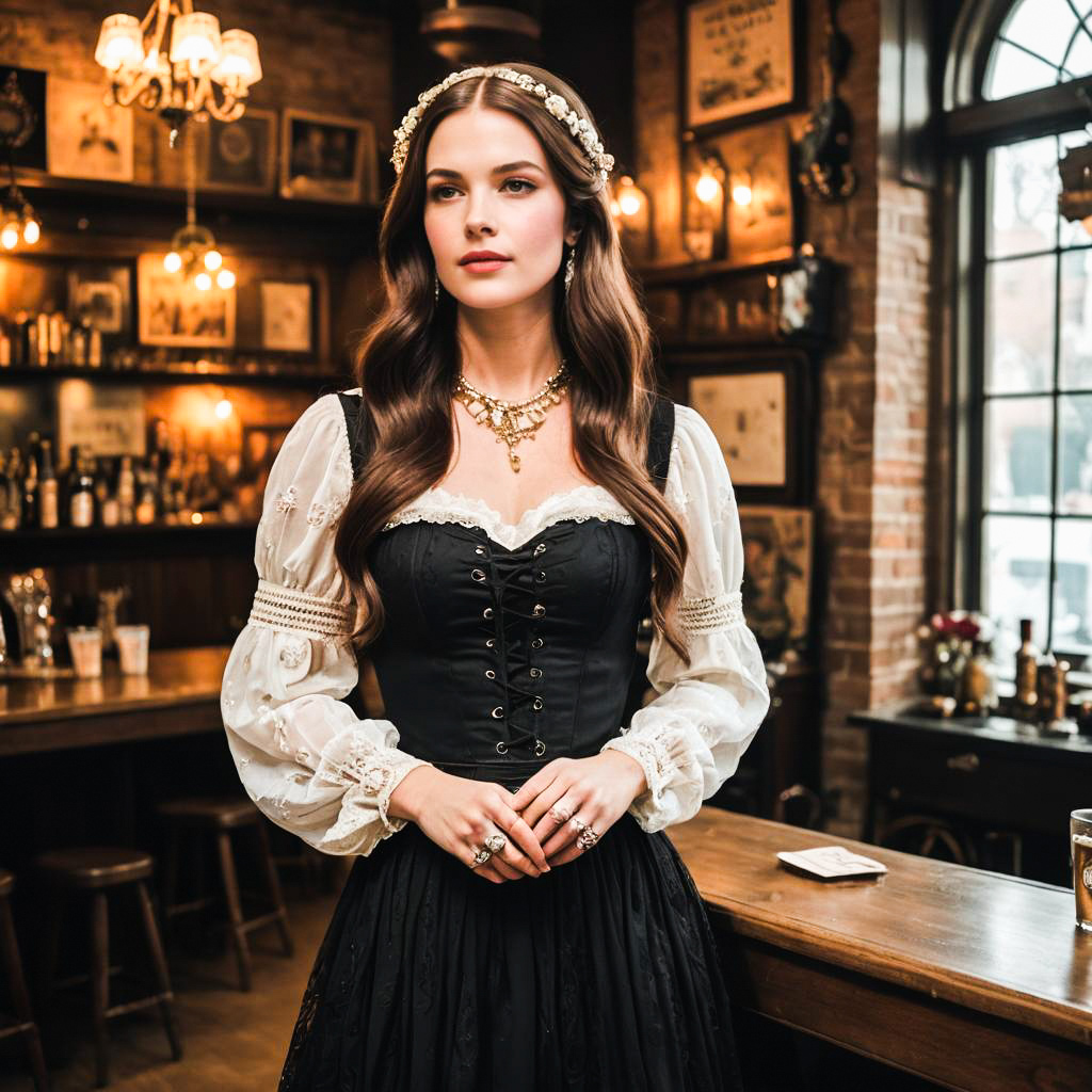 Elegant Woman in Vintage Outfit at Cozy Bar