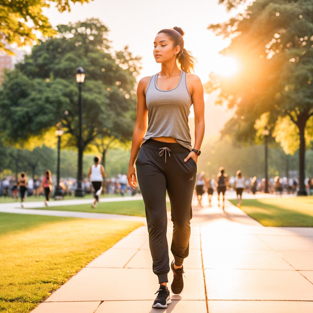 Confident Woman in Sunlit Park