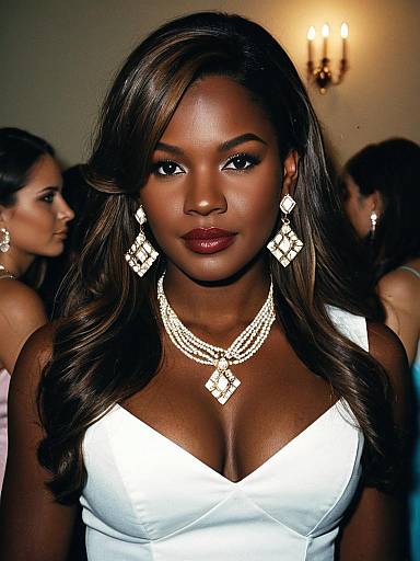 Elegant Woman with Statement Jewelry at Sorority Costume Party