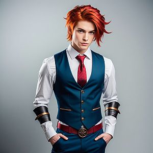 Young Man with Edgy Red Hair in Stylish Vest