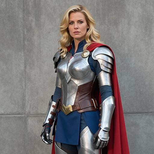 Woman in Fantasy-Inspired Armor with Red Cape