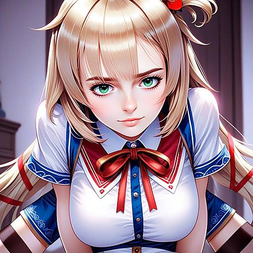 Anime Style Portrait of Woman in Detailed School Uniform with Blonde Hair