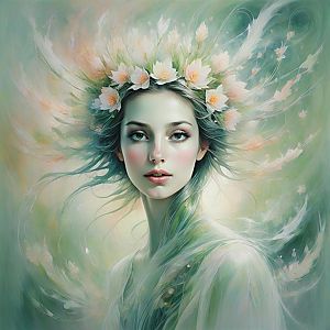 Serene Portrait of Woman with Floral Crown