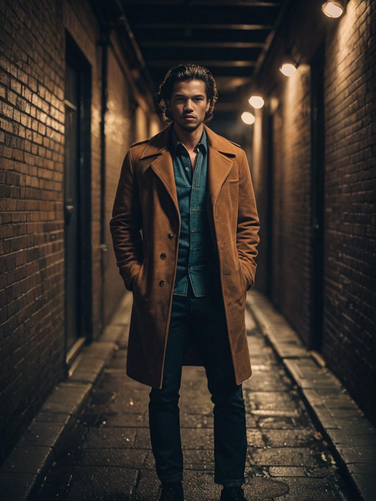 Man in 70s Vintage Style in Alleyway