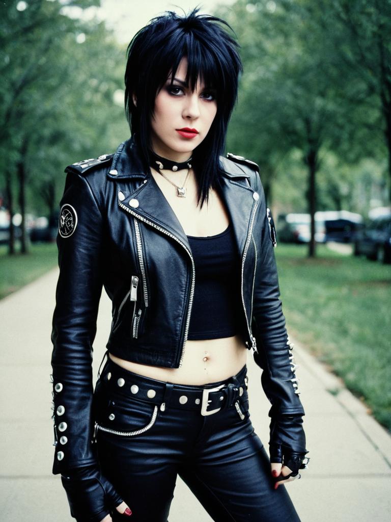 Woman in Joan Jett Punk Rock Outfit Outdoor Portrait