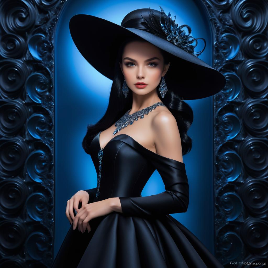 Elegant Woman in Black Gown and Hat